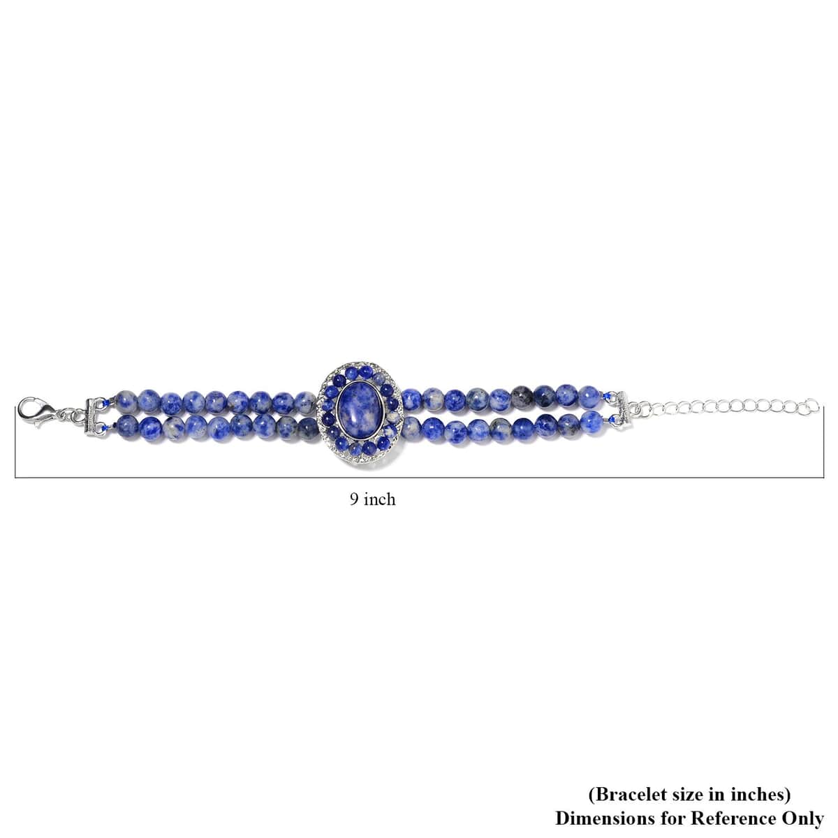 Sodalite Halo Dangle Earrings and Double Row Bracelet (8.0-10.0In) in Silvertone 140.60 ctw image number 4