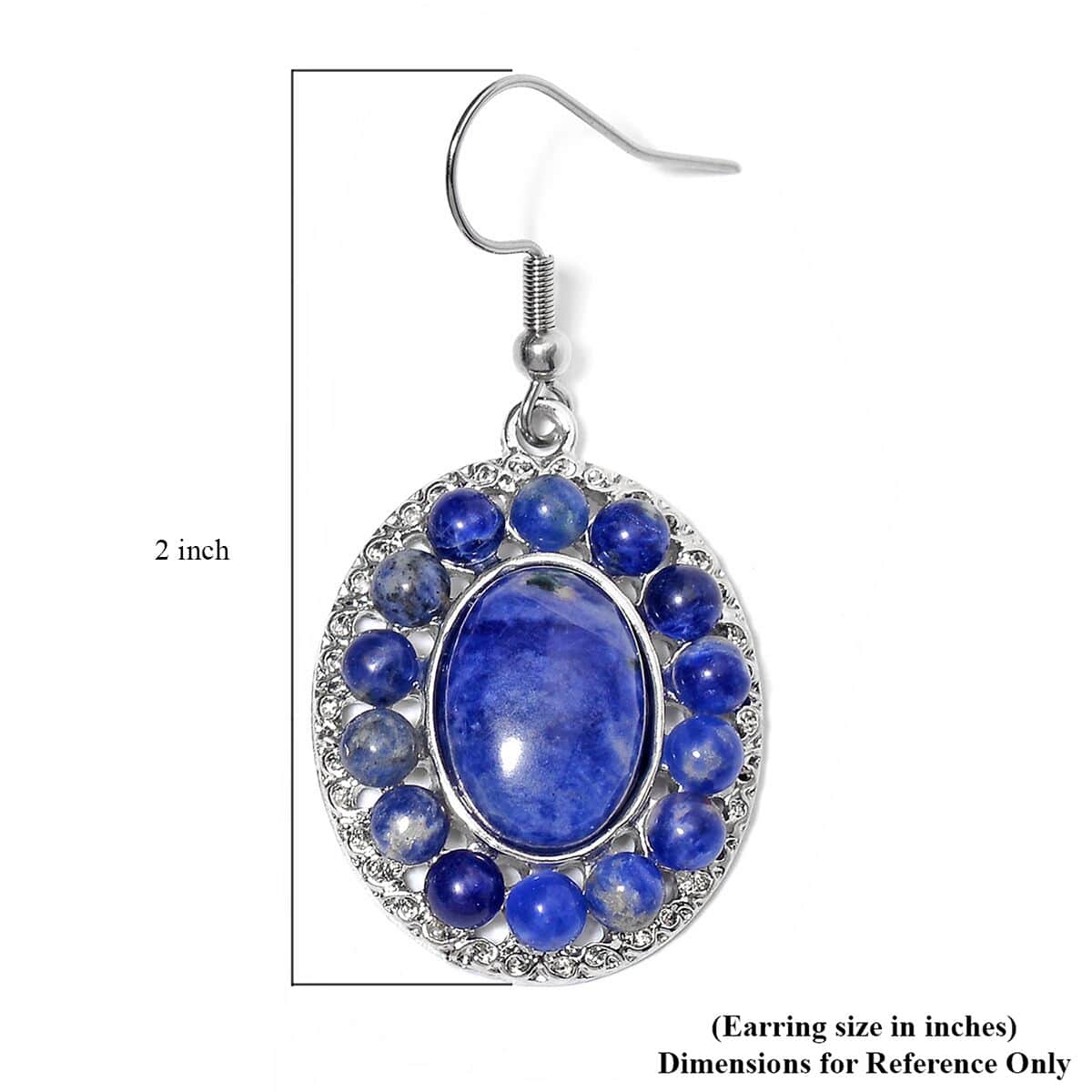 Sodalite Halo Dangle Earrings and Double Row Bracelet (8.0-10.0In) in Silvertone 140.60 ctw image number 6