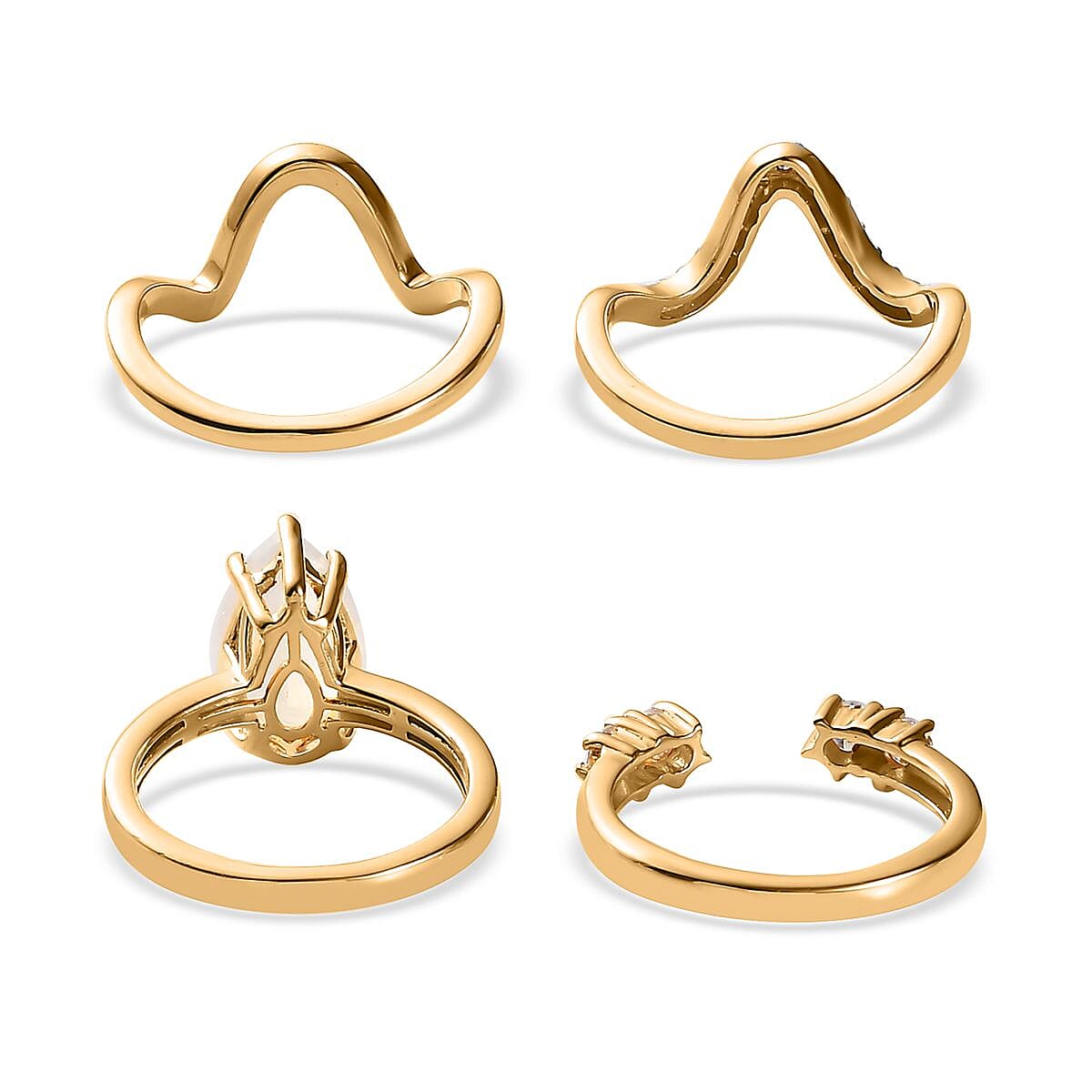 Rainbow Moonstone and Moissanite Set of 4 Stackable Ring in Vermeil Yellow Gold Over Sterling Silver (Size 7.0) 3.20 ctw image number 4