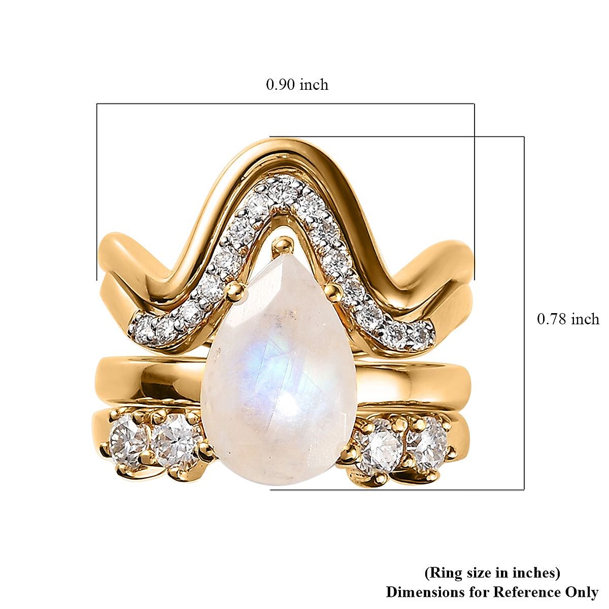 Rainbow Moonstone and Moissanite Set of 4 Stackable Ring in Vermeil Yellow Gold Over Sterling Silver (Size 7.0) 3.20 ctw image number 5
