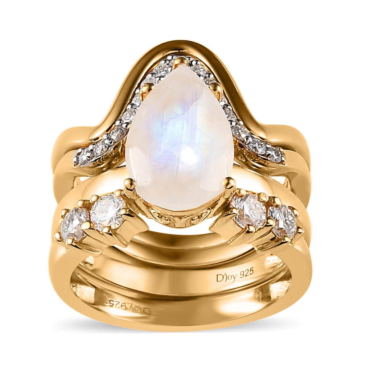 Rainbow Moonstone and Moissanite Set of 4 Stackable Ring in Vermeil Yellow Gold Over Sterling Silver (Size 9.0) 3.20 ctw image number 0