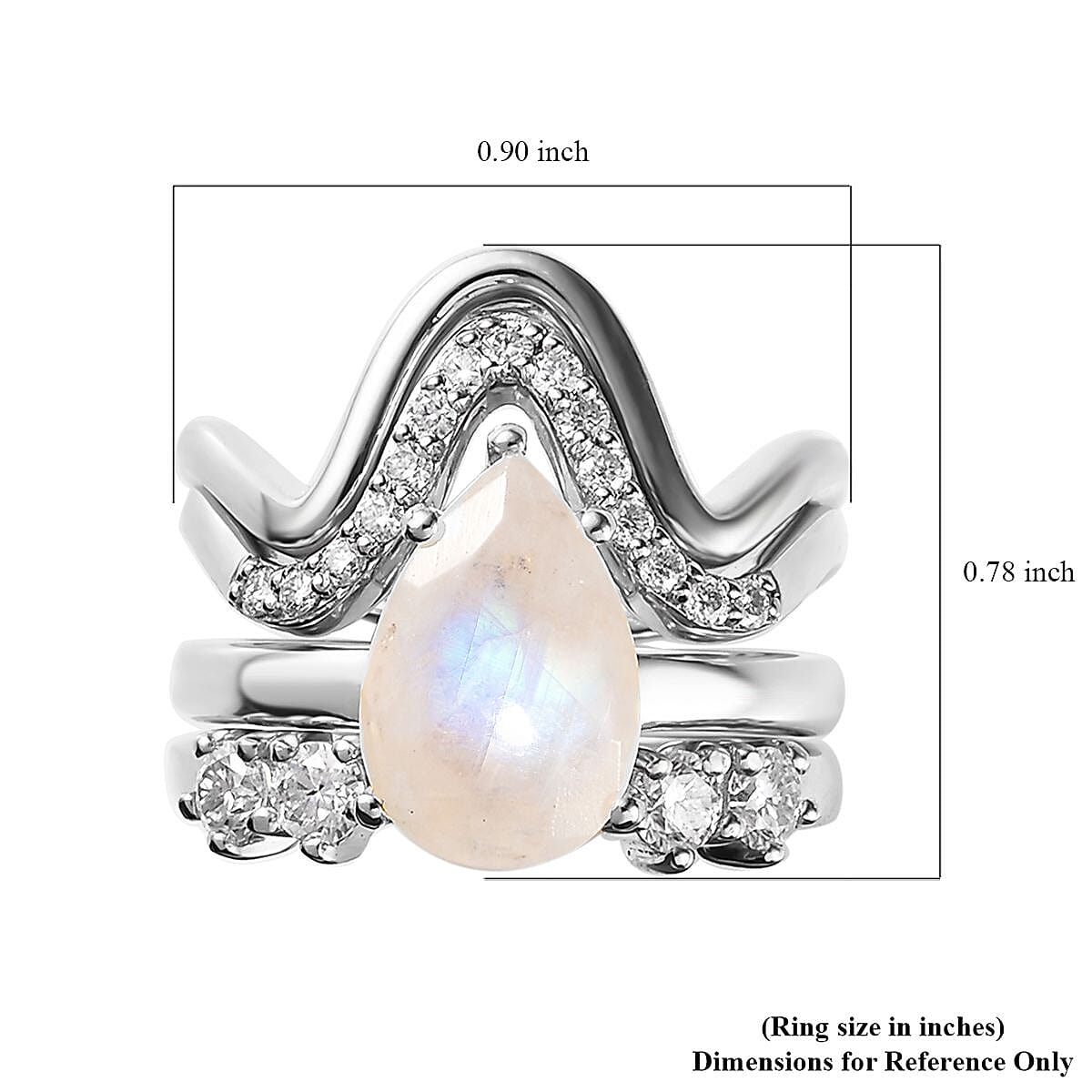 Rainbow Moonstone and Moissanite Set of 4 Stackable Ring in Platinum Over Sterling Silver (Size 9.0) 3.20 ctw image number 5