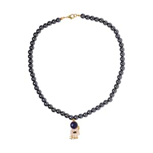 Lapis Lazuli and Simulated Diamond Spaceman Pendant with Hematite Beaded Necklace 20 Inches in Goldtone 426.00 ctw