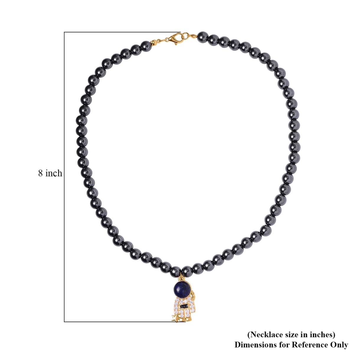 Lapis Lazuli and Simulated Diamond Spaceman Pendant with Hematite Beaded Necklace 20 Inches in Goldtone 426.00 ctw image number 4