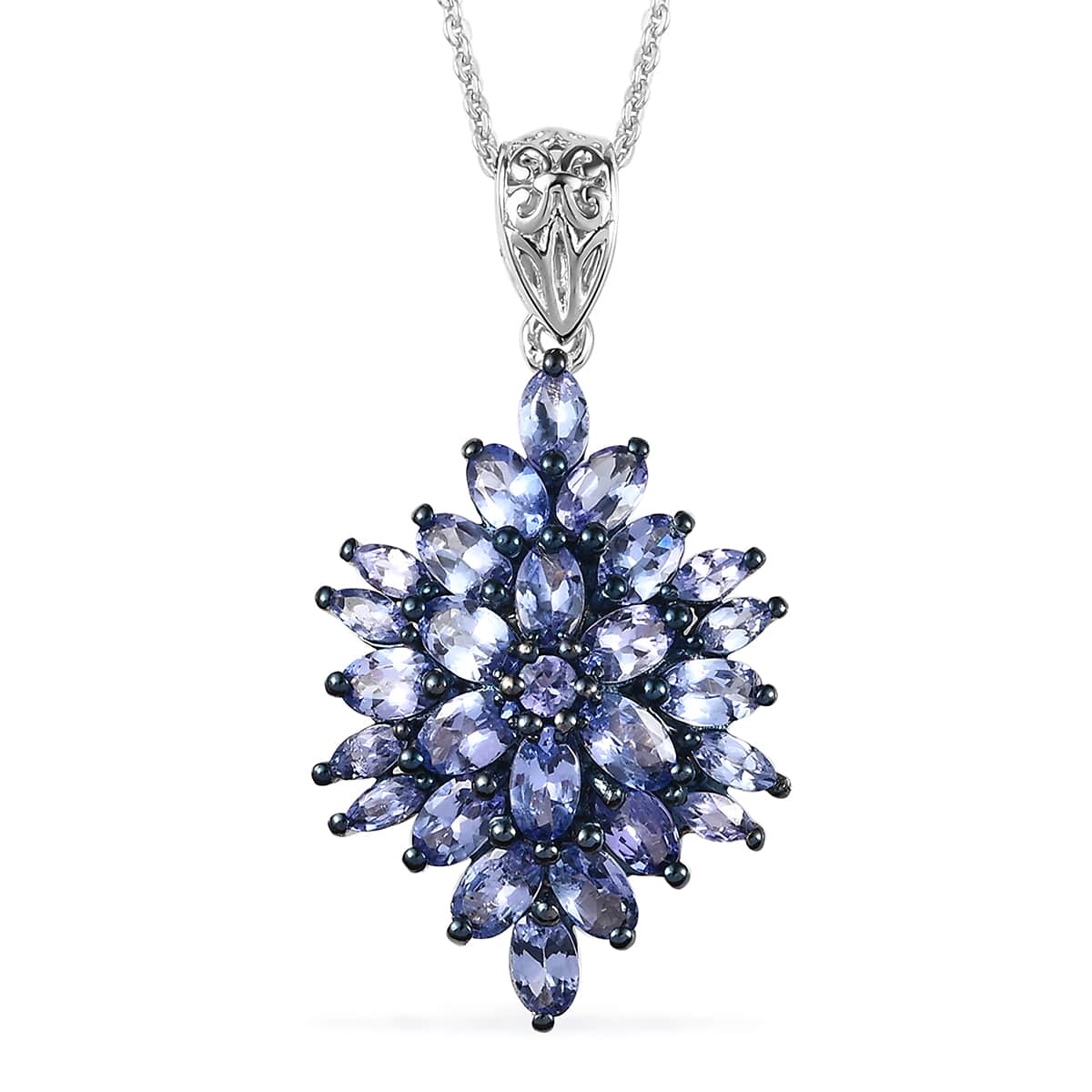 Tanzanite 4.70 ctw Floral Spray Pendant Necklace in Platinum Over Sterling Silver 20 Inches image number 0