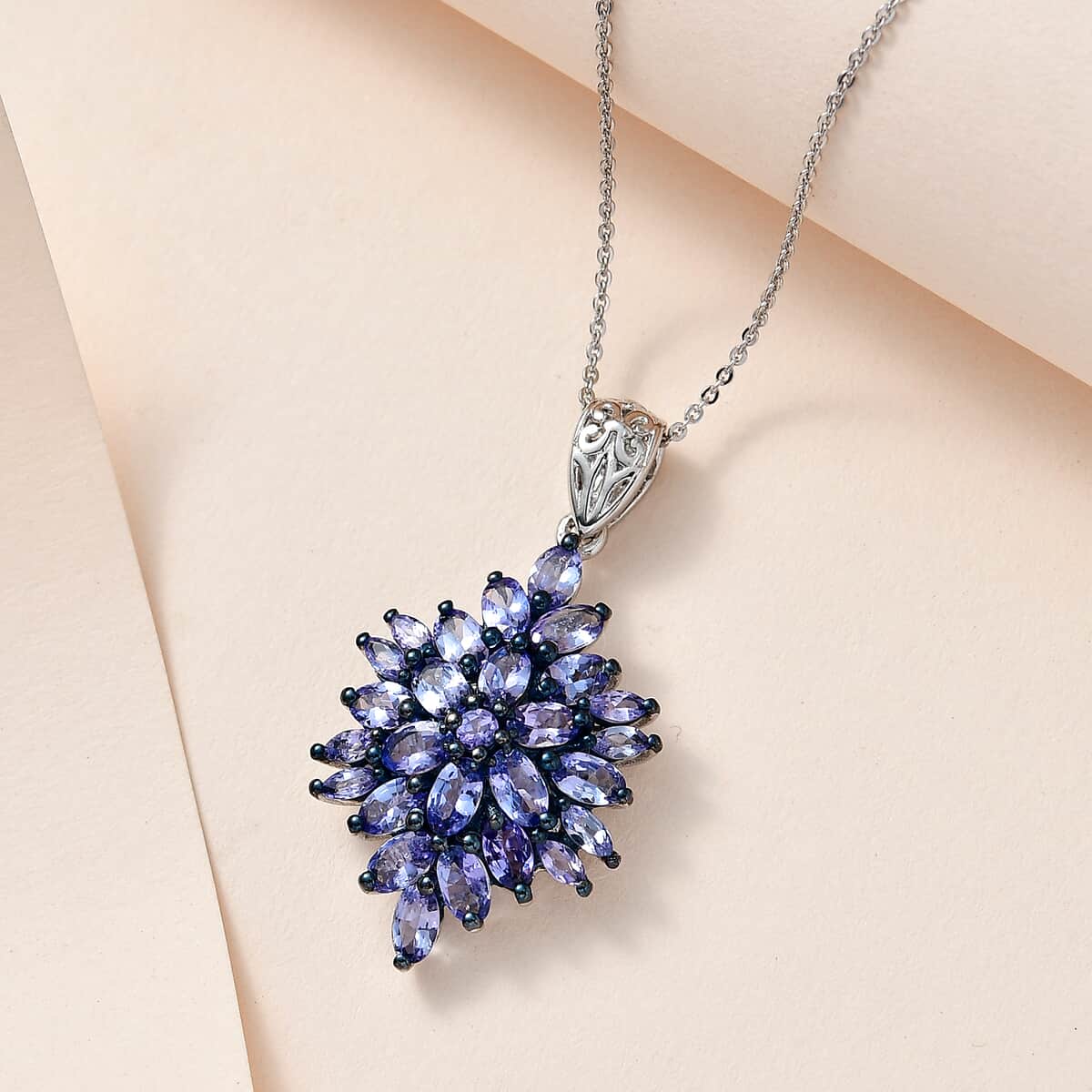 Tanzanite 4.70 ctw Floral Spray Pendant Necklace in Platinum Over Sterling Silver 20 Inches image number 1