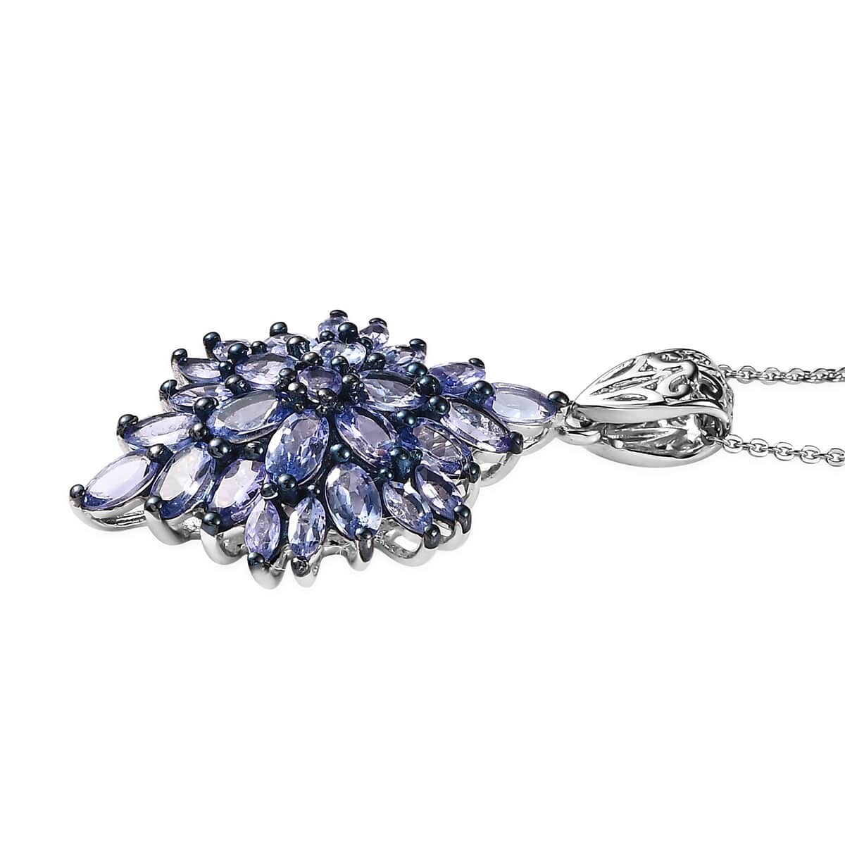 Tanzanite 4.70 ctw Floral Spray Pendant Necklace in Platinum Over Sterling Silver 20 Inches image number 3