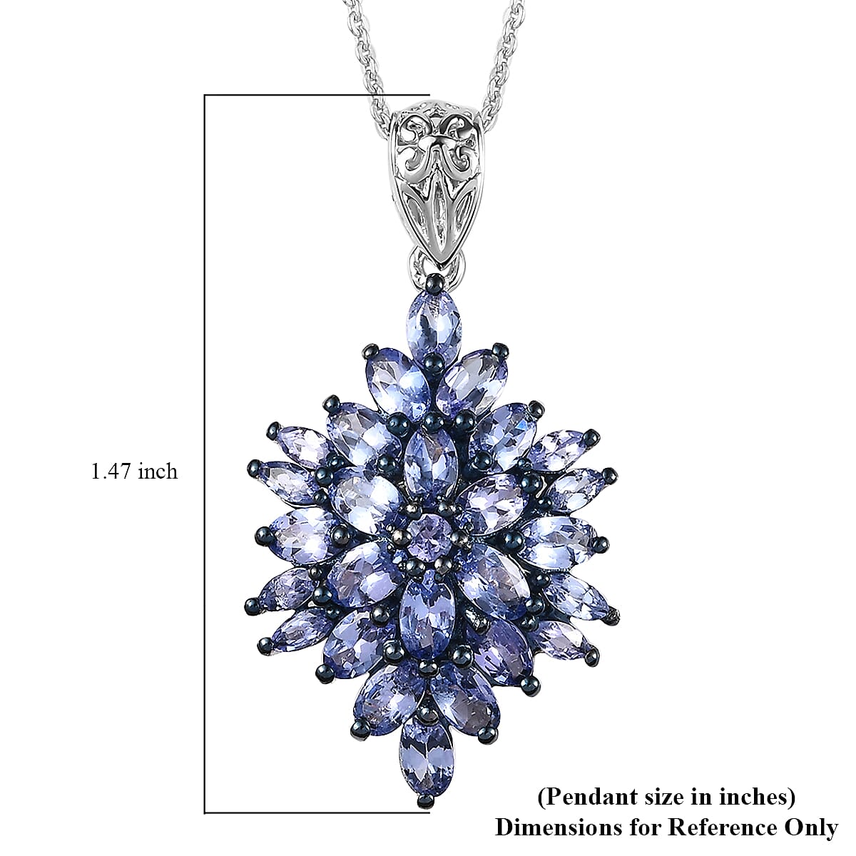 Tanzanite 4.70 ctw Floral Spray Pendant Necklace in Platinum Over Sterling Silver 20 Inches