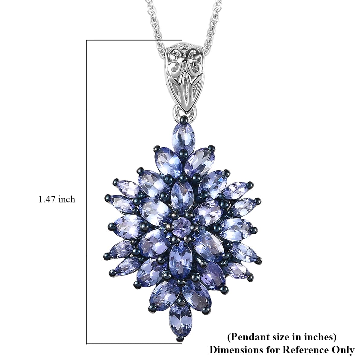 Tanzanite 4.70 ctw Floral Spray Pendant Necklace in Platinum Over Sterling Silver 20 Inches image number 6