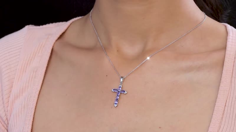 Tanzanite Cross Pendant Necklace (20 Inches) in Platinum Over Sterling Silver 1.40 ctw