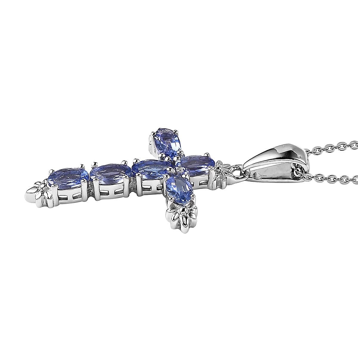 Tanzanite Cross Pendant Necklace 20 Inches in Platinum Over Sterling Silver 1.40 ctw