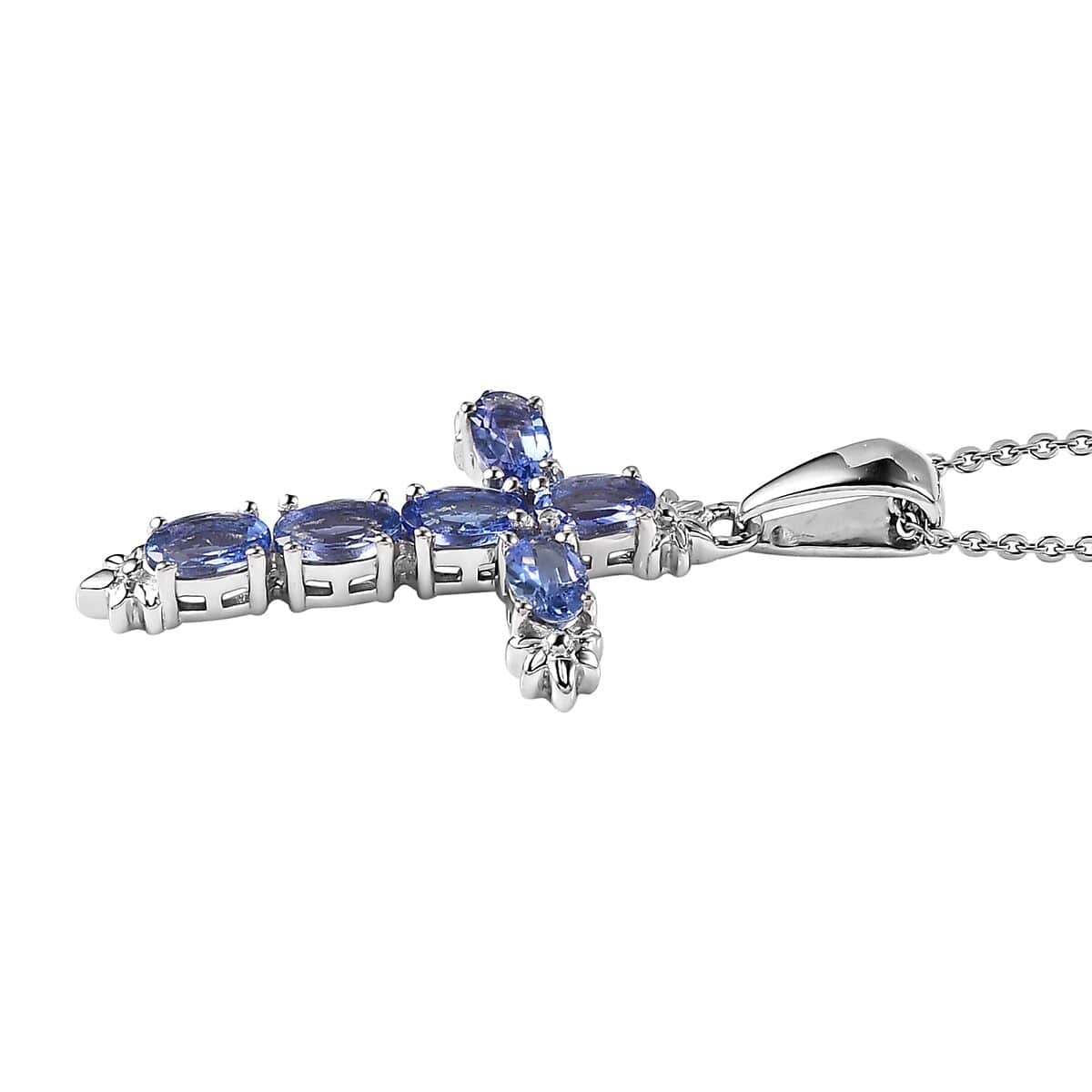 Tanzanite Cross Pendant Necklace (20 Inches) in Platinum Over Sterling Silver 1.40 ctw image number 3