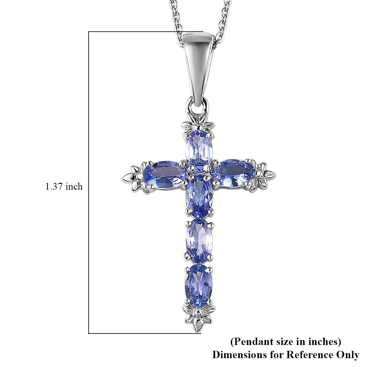 Tanzanite Cross Pendant Necklace 20 Inches in Platinum Over Sterling Silver 1.40 ctw