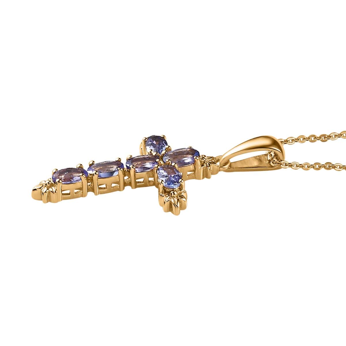 Tanzanite Cross Pendant Necklace 20 Inches in Vermeil Yellow Gold Over Sterling Silver 1.40 ctw image number 3