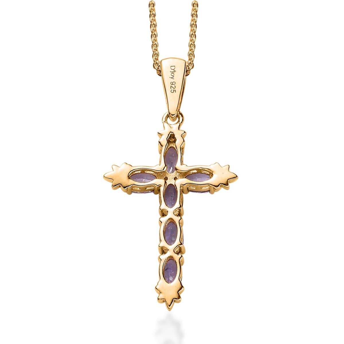 Tanzanite Cross Pendant Necklace 20 Inches in Vermeil Yellow Gold Over Sterling Silver 1.40 ctw image number 4