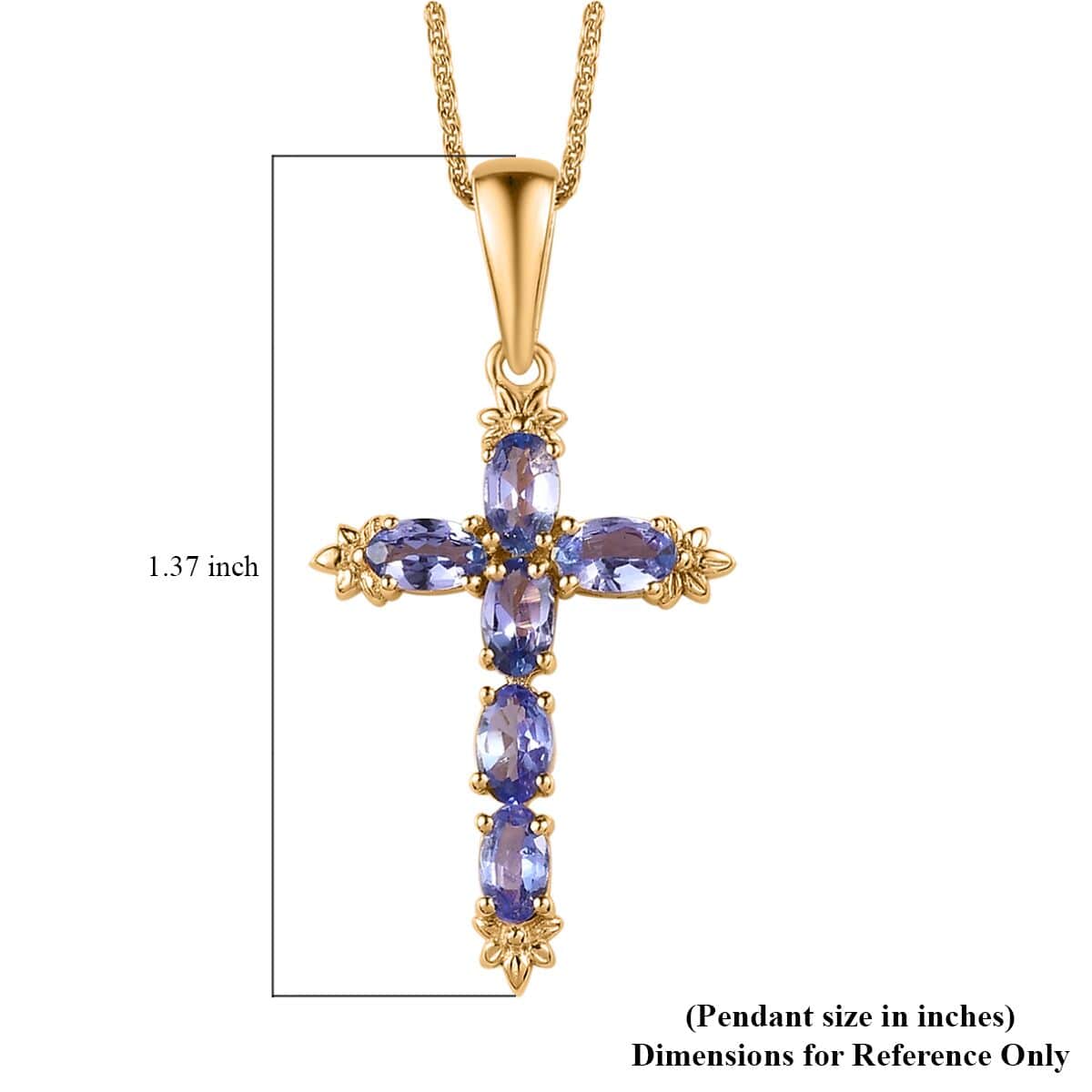 Tanzanite Cross Pendant Necklace 20 Inches in Vermeil Yellow Gold Over Sterling Silver 1.40 ctw image number 6