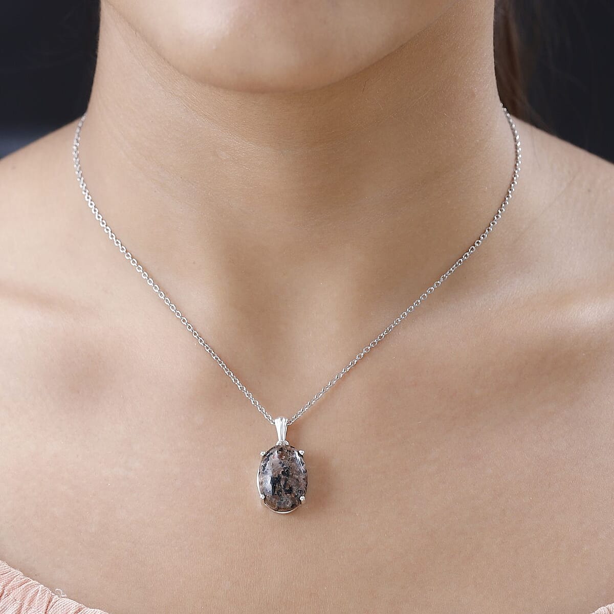 Natural Yooperlite Solitaire Pendant in Sterling Silver with Stainless Steel Necklace 20 Inches 12.35 ctw image number 2
