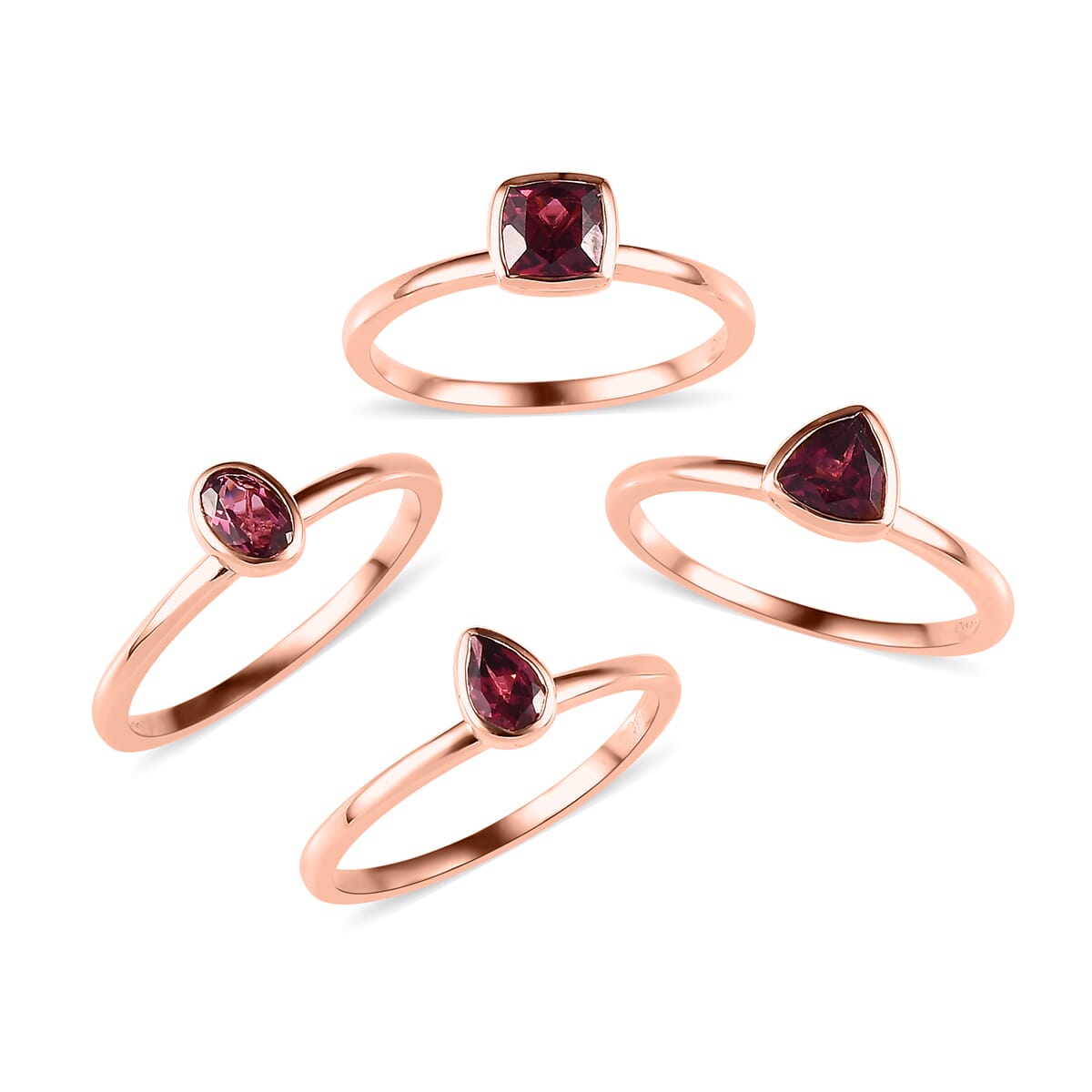Tanzanian Rhodolite Garnet Set of 4 Stackable Ring in Vermeil Rose Gold Over Sterling Silver 2.90 ctw image number 0