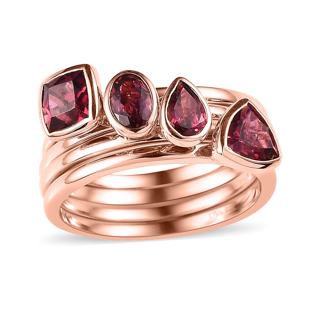 Tanzanian Rhodolite Garnet Set of 4 Stackable Ring in Vermeil Rose Gold Over Sterling Silver 2.90 ctw image number 3