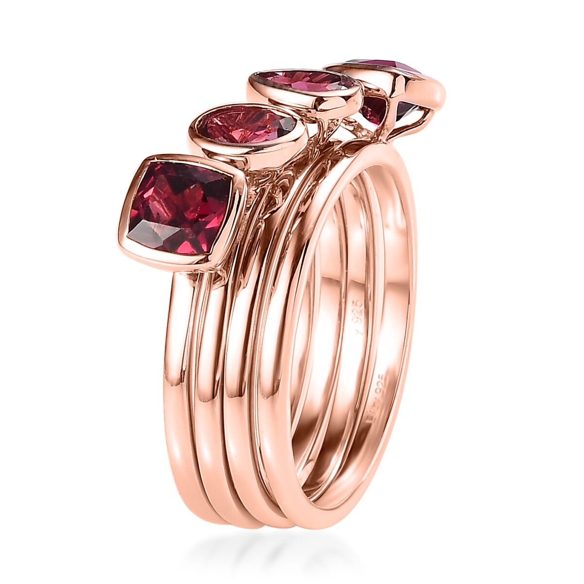 Tanzanian Rhodolite Garnet Set of 4 Stackable Ring in Vermeil Rose Gold Over Sterling Silver 2.90 ctw image number 4