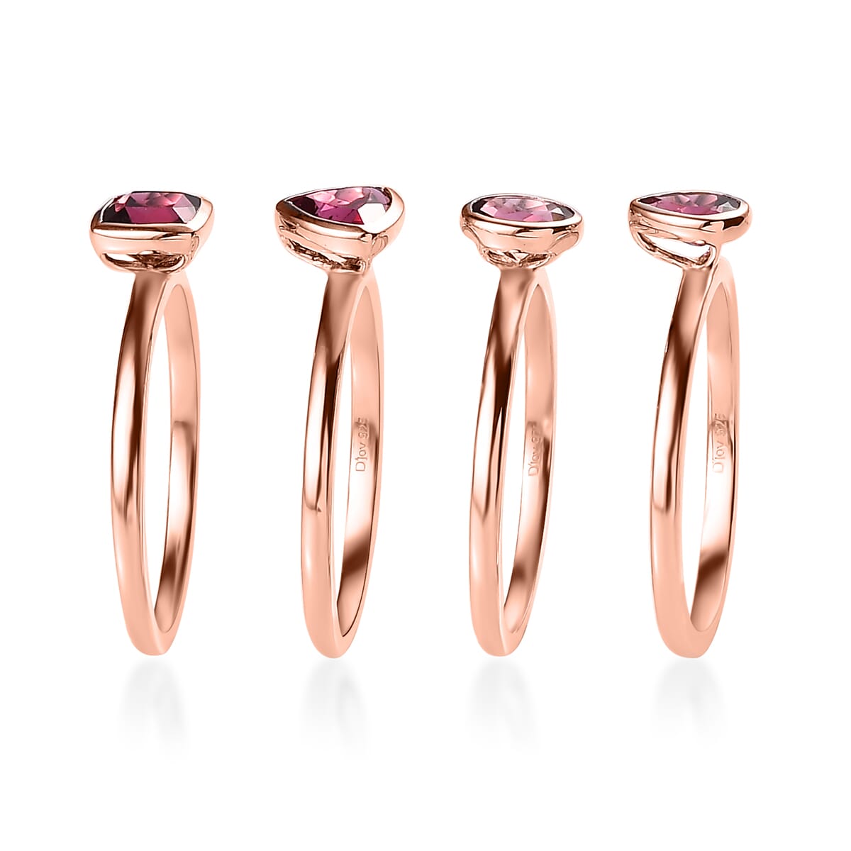 Tanzanian Rhodolite Garnet Set of 4 Stackable Ring in Vermeil Rose Gold Over Sterling Silver 2.90 ctw image number 5