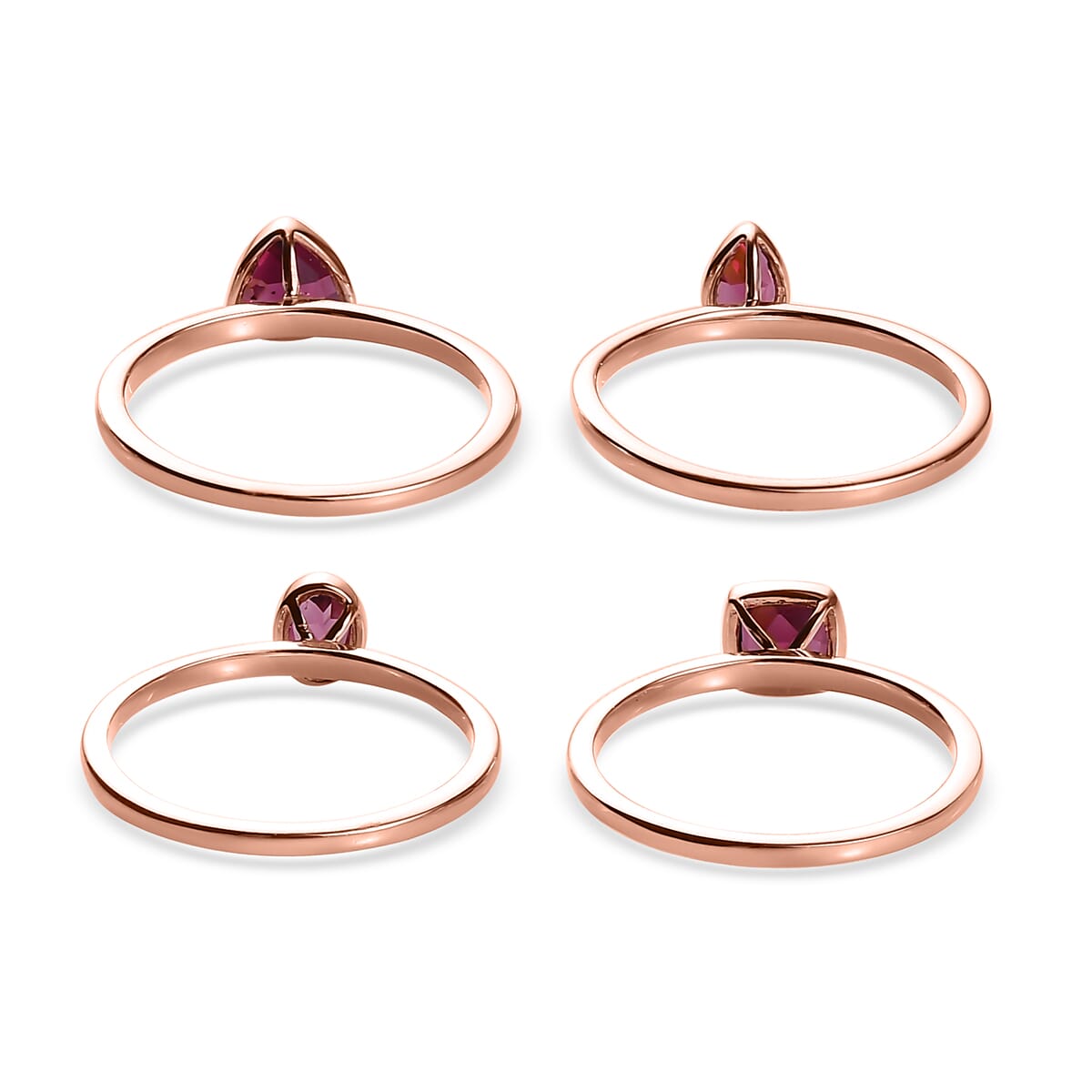 Tanzanian Rhodolite Garnet Set of 4 Stackable Ring in Vermeil Rose Gold Over Sterling Silver 2.90 ctw image number 6