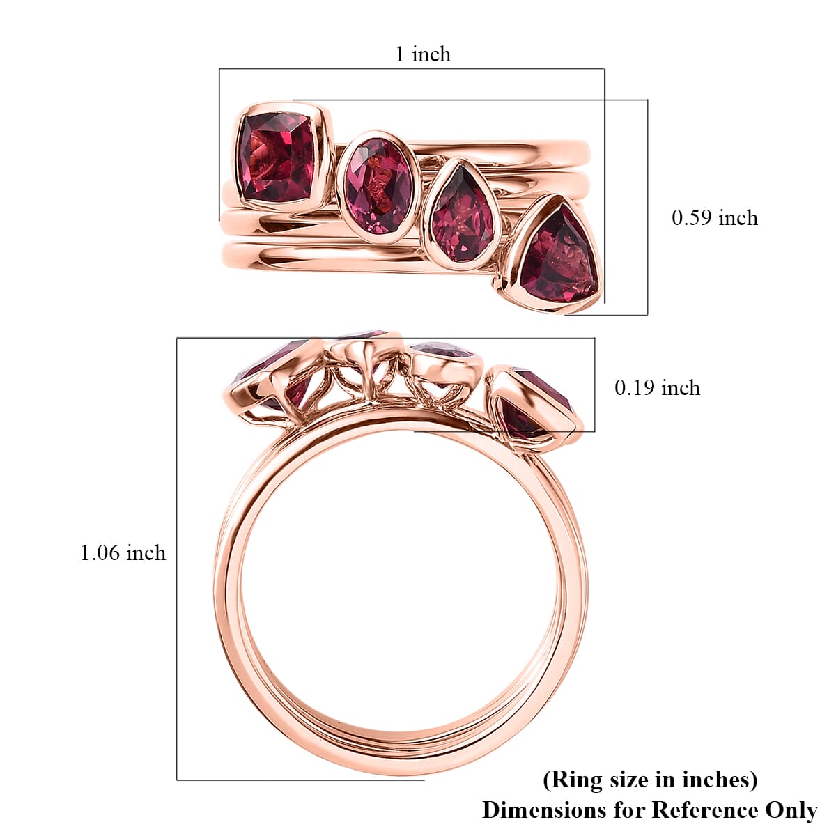 Tanzanian Rhodolite Garnet Set of 4 Stackable Ring in Vermeil Rose Gold Over Sterling Silver 2.90 ctw image number 7