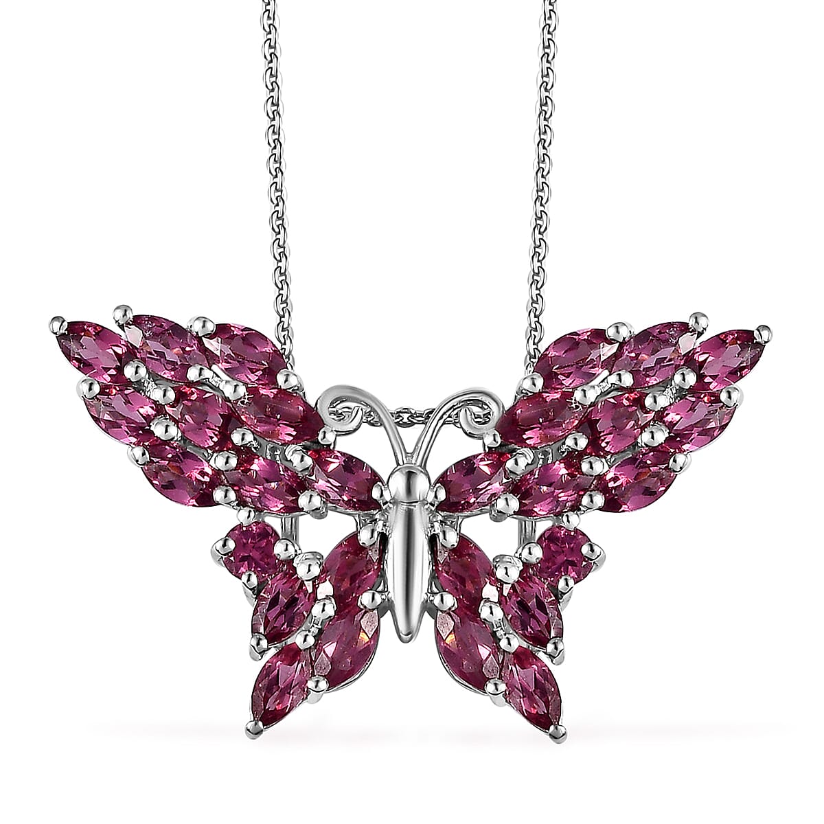 Tanzanian Rhodolite Garnet Butterfly Pendant Necklace 20 Inches in Platinum Over Sterling Silver 4.90 ctw image number 0