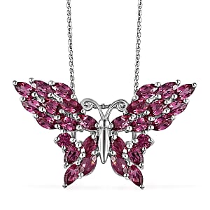 Tanzanian Rhodolite Garnet Butterfly Pendant Necklace 20 Inches in Platinum Over Sterling Silver 4.90 ctw