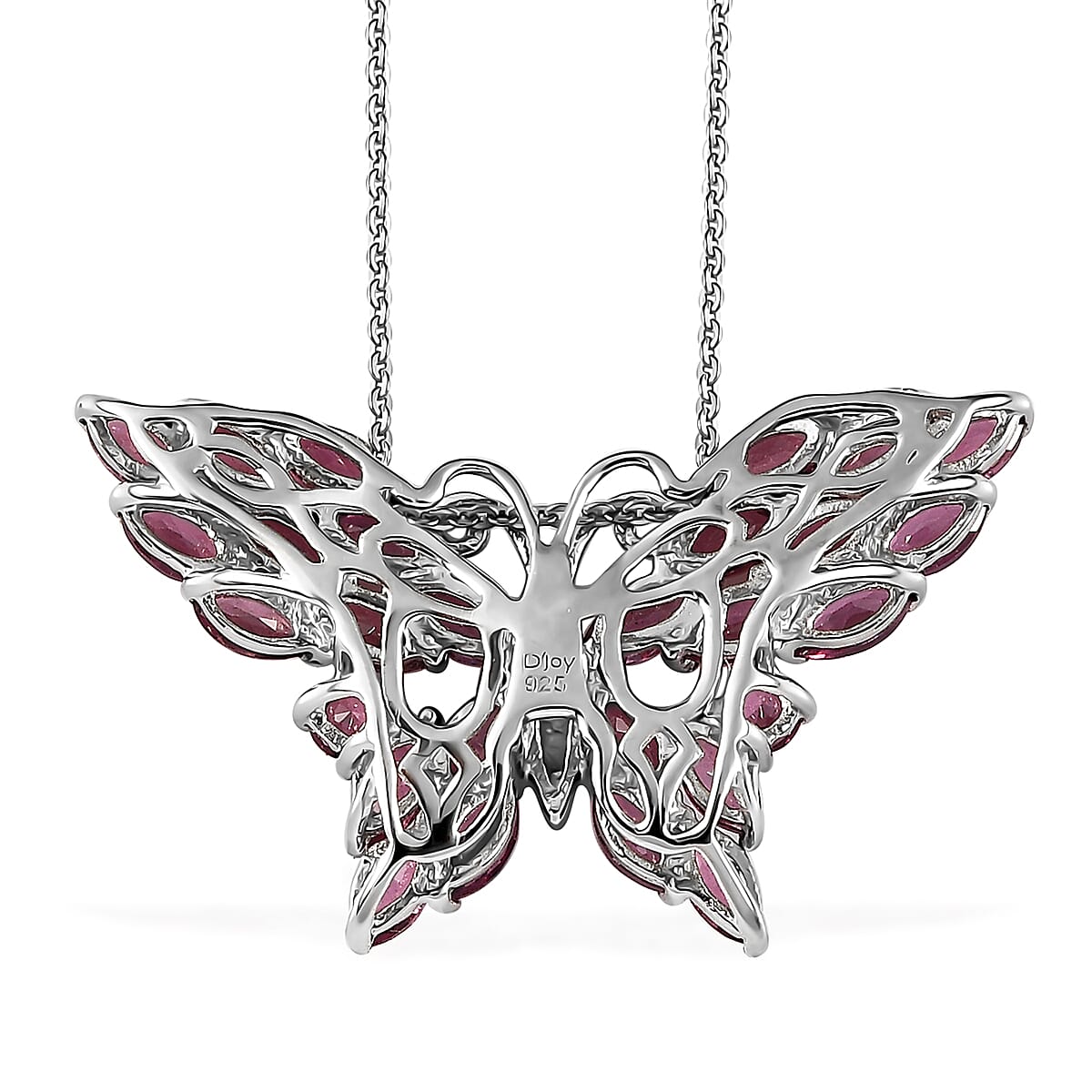 Tanzanian Rhodolite Garnet Butterfly Pendant Necklace 20 Inches in Platinum Over Sterling Silver 4.90 ctw