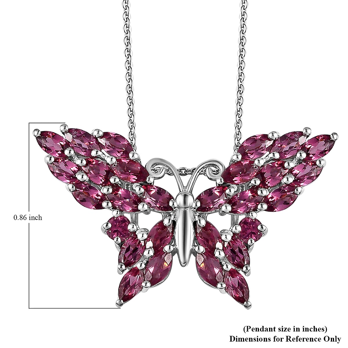 Tanzanian Rhodolite Garnet Butterfly Pendant Necklace 20 Inches in Platinum Over Sterling Silver 4.90 ctw image number 6