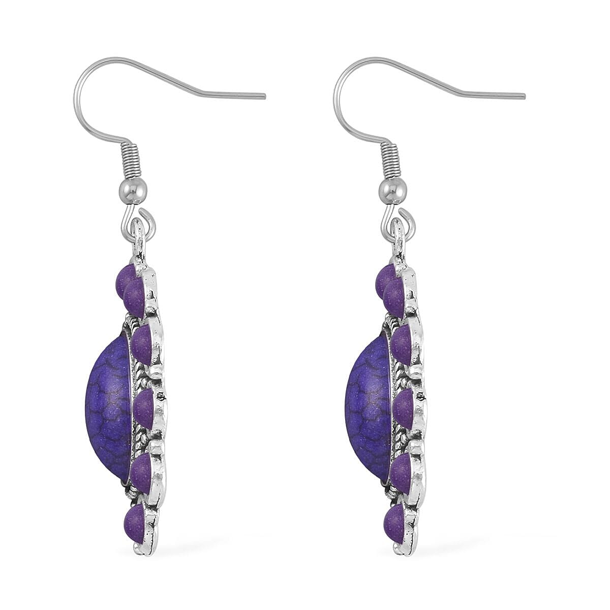 Constituted Purple Howlite 219.00 ctw Dangle Earrings, Cuff Bracelet (7.5-8.5In) and Pendant Necklace 26-30 Inches in Silvertone image number 7