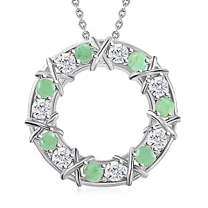Emerald and Moissanite XO Pendant Necklace 20 Inches in Platinum Over Sterling Silver 1.60 ctw