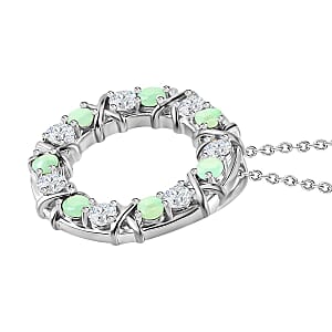 Emerald and Moissanite XO Pendant Necklace 20 Inches in Platinum Over Sterling Silver 1.60 ctw