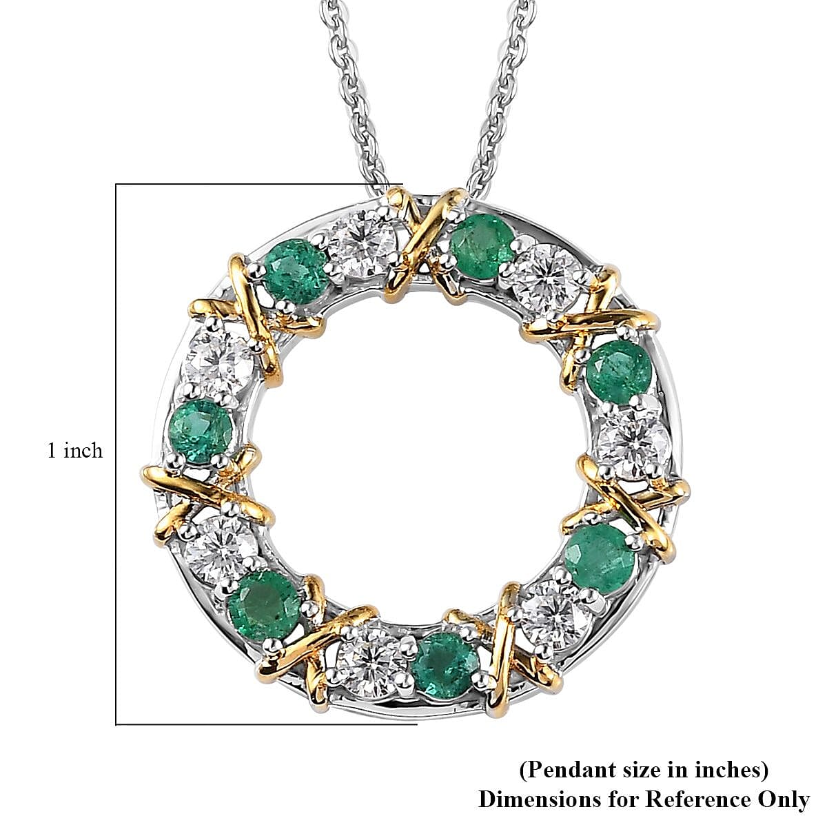 Doorbuster Emerald and Moissanite Pendant Necklace 20 Inches in Vermeil Yellow Gold and Platinum Over Sterling Silver 1.60 ctw