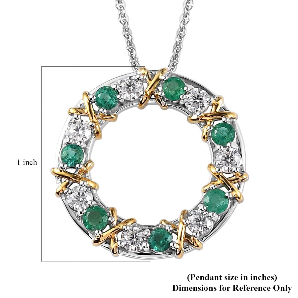 Doorbuster Emerald and Moissanite Pendant Necklace 20 Inches in Vermeil Yellow Gold and Platinum Over Sterling Silver 1.60 ctw image number 5