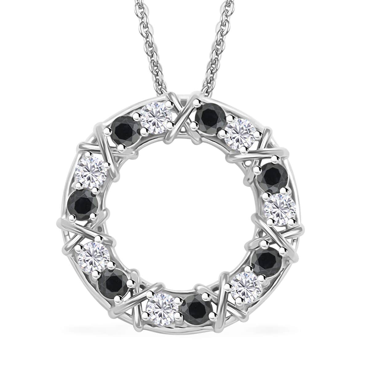 Blue Sapphire and Moissanite XO Pendant Necklace 20 Inches in Platinum Over Sterling Silver 1.85 ctw image number 0