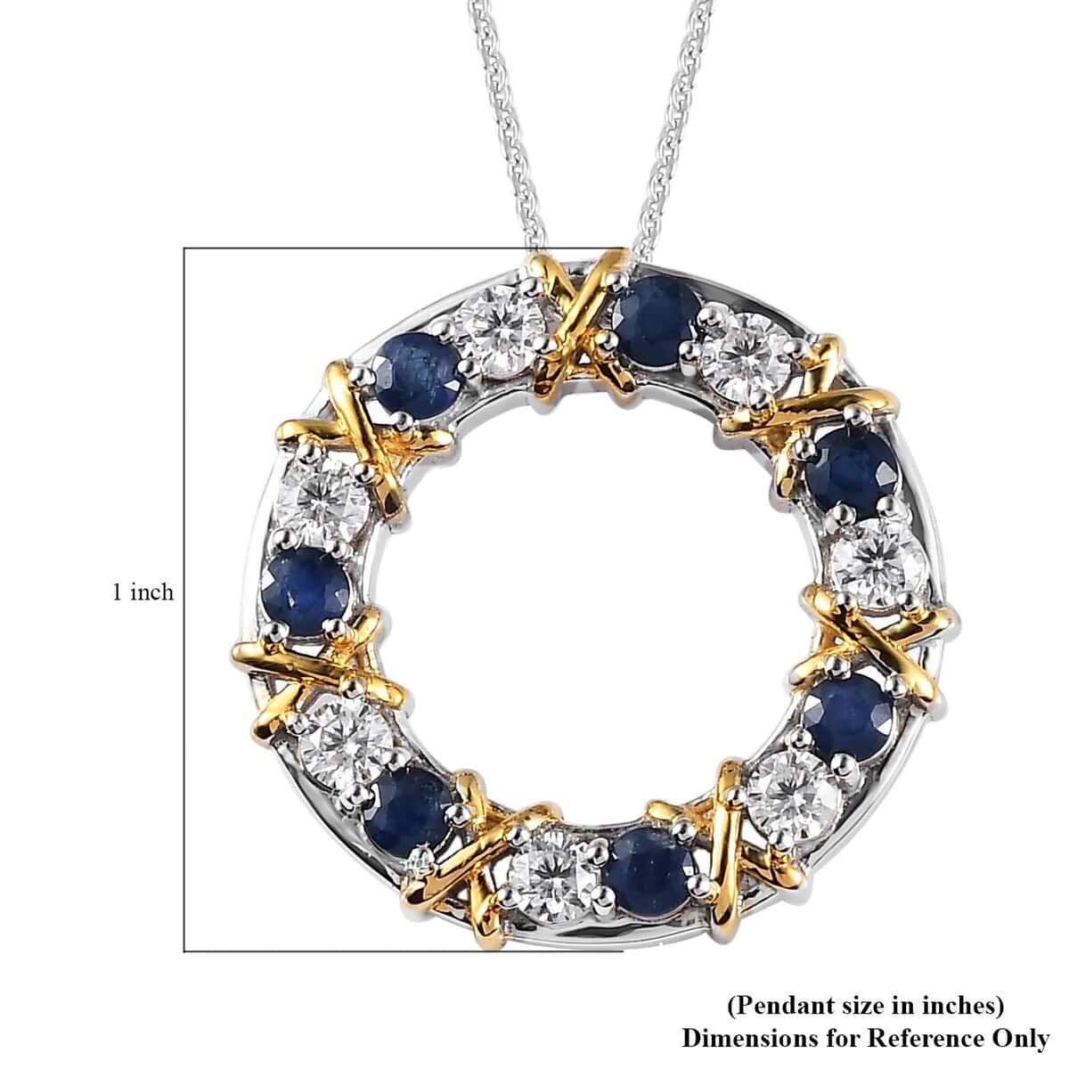 Blue Sapphire and Moissanite XO Pendant Necklace 20 Inches in Platinum Over Sterling Silver 1.85 ctw image number 6