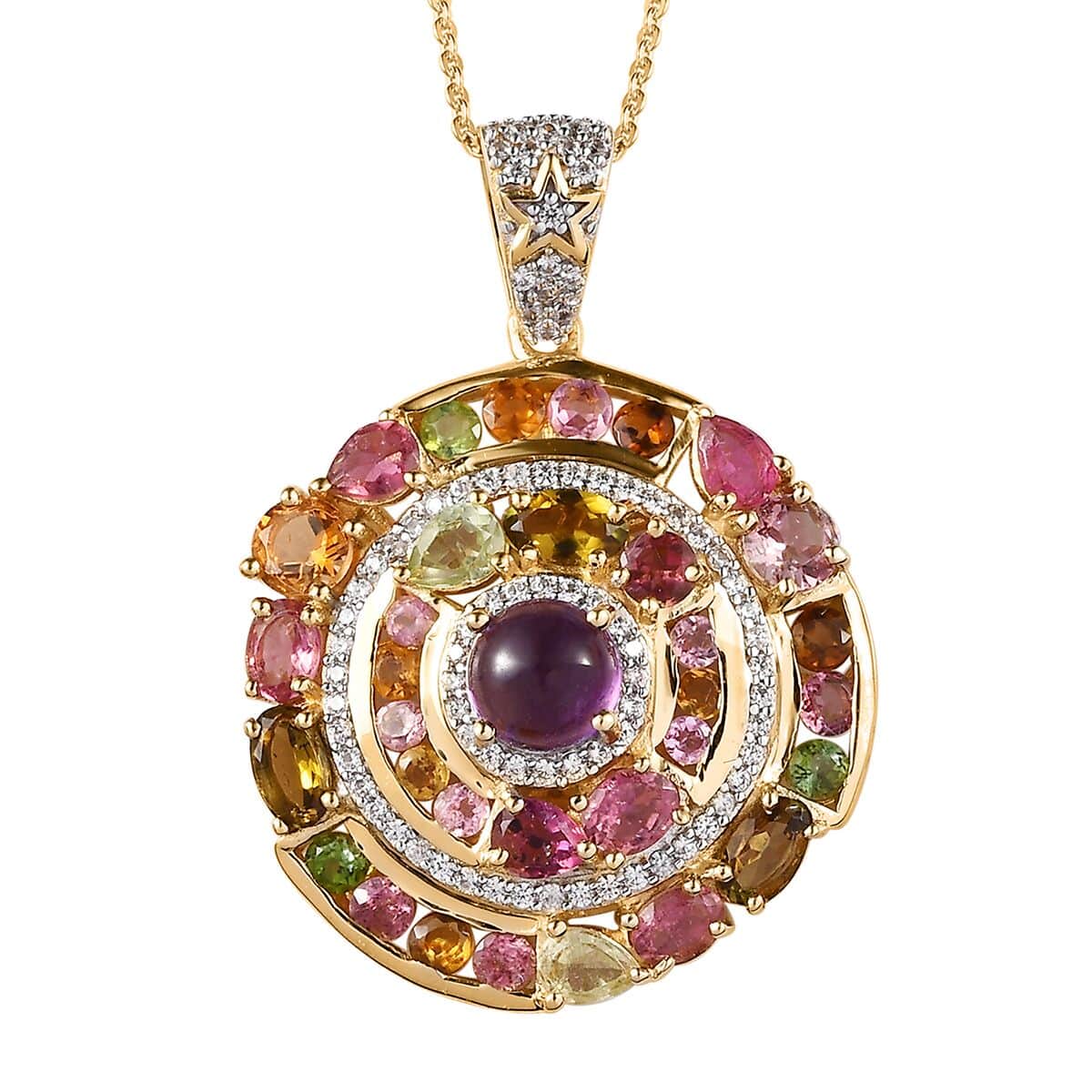 GP Celestial Dream Collection Premium African Amethyst and Multi Gemstone 5.25 ctw Pendant Necklace in Vermeil Yellow Gold Over Sterling Silver 20 Inches image number 0