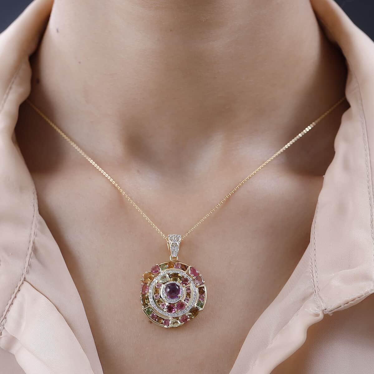 GP Celestial Dream Collection Premium African Amethyst and Multi Gemstone 5.25 ctw Pendant Necklace in Vermeil Yellow Gold Over Sterling Silver 20 Inches image number 2