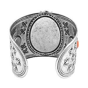 Constituted Orange Howlite 219.00 ctw Dangle Earrings, Cuff Bracelet (7.5-8.5In) and Pendant Necklace 26-30 Inches in Silvertone