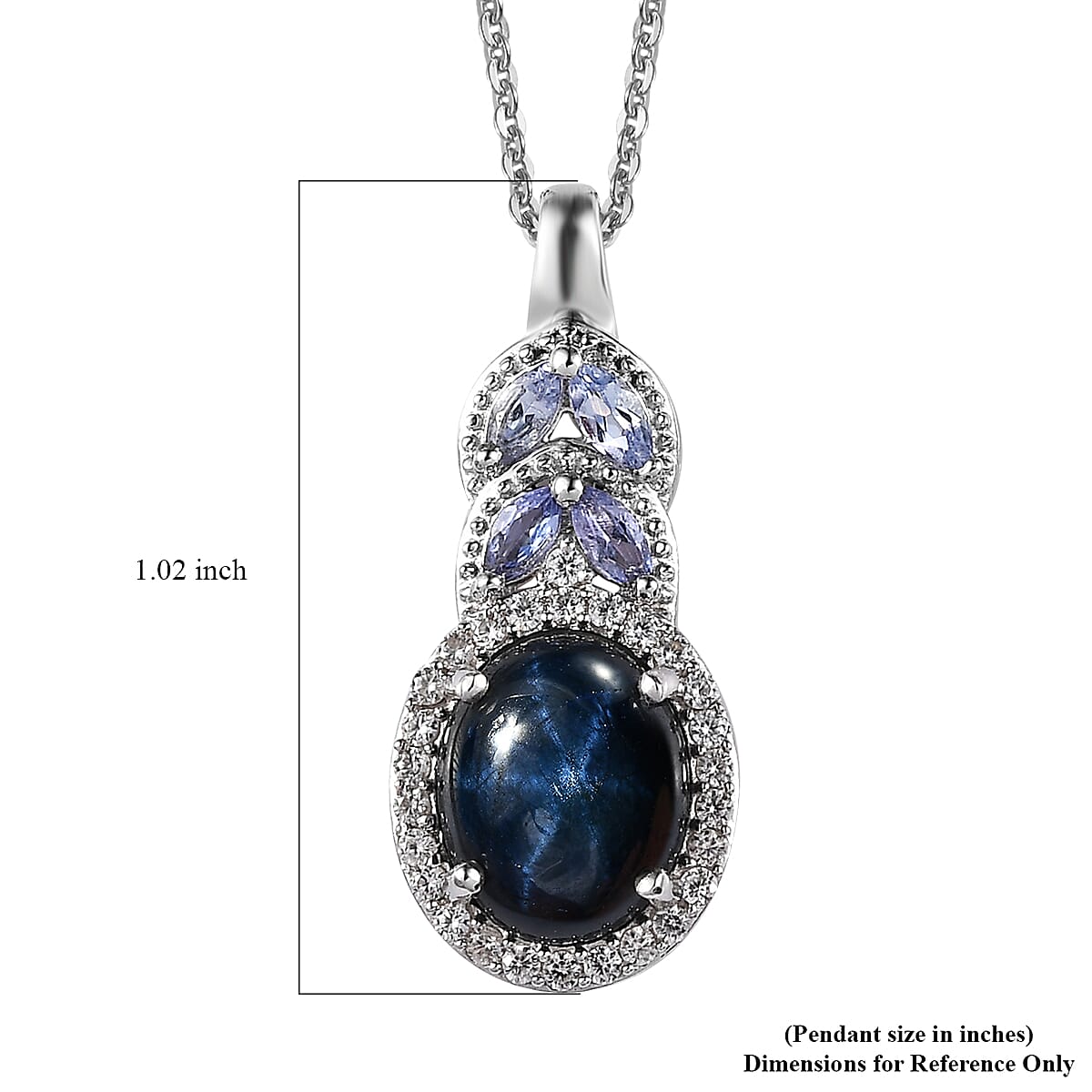 Blue Star Sapphire (DF) and Multi Gemstone Halo Pendant Necklace 20 Inches in Platinum Over Sterling Silver 5.40 ctw