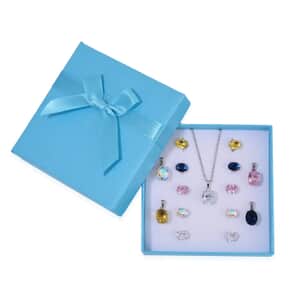 11pcs Set Multi Color Austrian Crystal 5pcs Earrings and 5pcs Pendants with 1pc Necklace 20 Inches in Stainless Steel