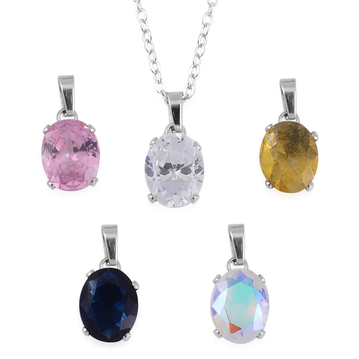 Set of 11 Multi Color Austrian Crystal Earrings and Pendant Necklace (20 Inches) in Stainless Steel image number 2