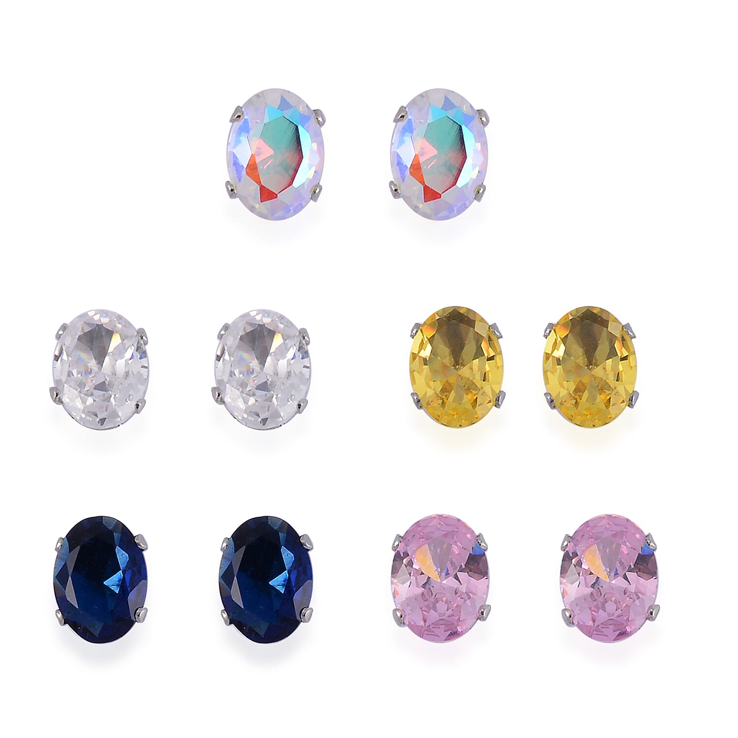 11pcs Set Multi Color Austrian Crystal 5pcs Earrings and 5pcs Pendants with 1pc Necklace 20 Inches in Stainless Steel