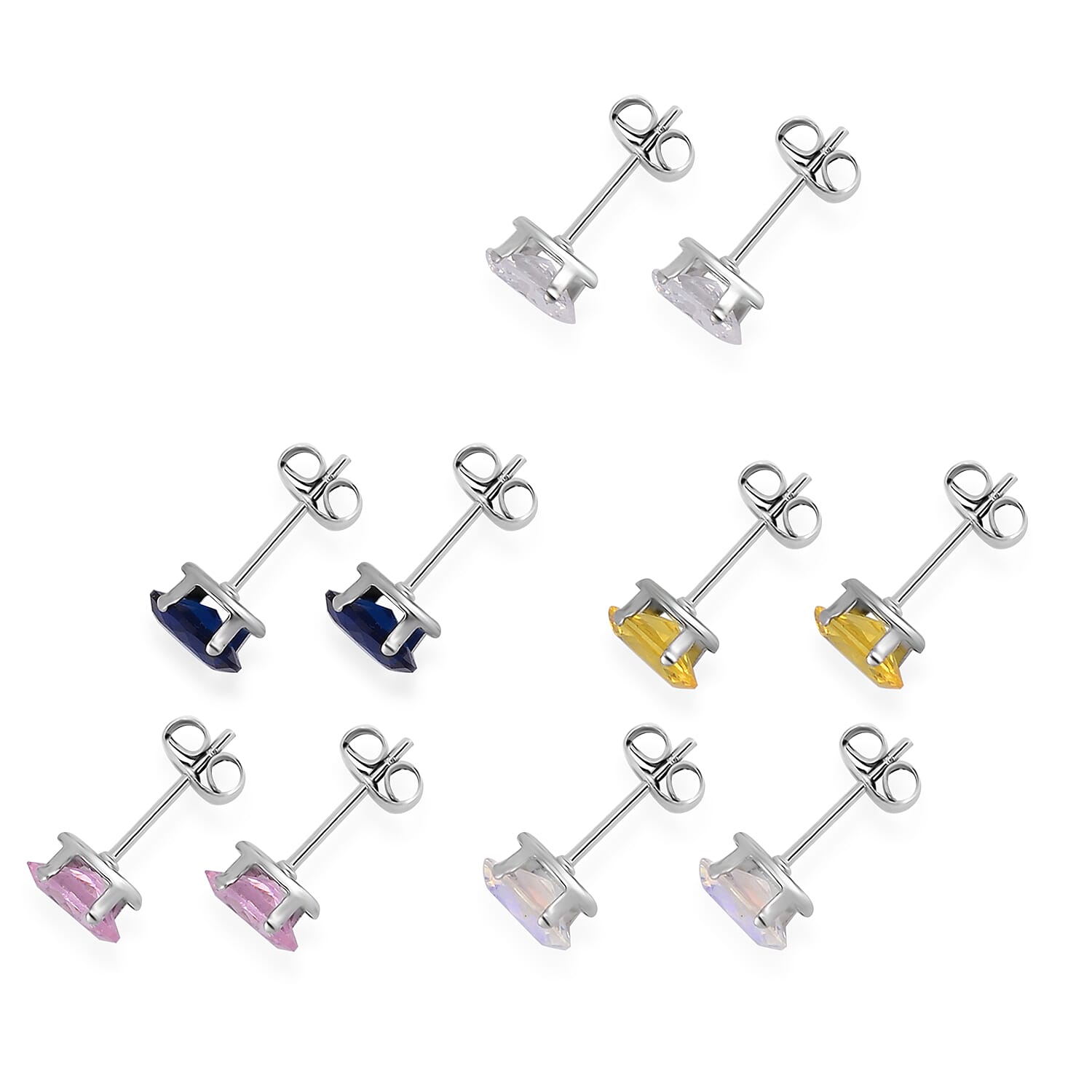 11pcs Set Multi Color Austrian Crystal 5pcs Earrings and 5pcs Pendants with 1pc Necklace 20 Inches in Stainless Steel