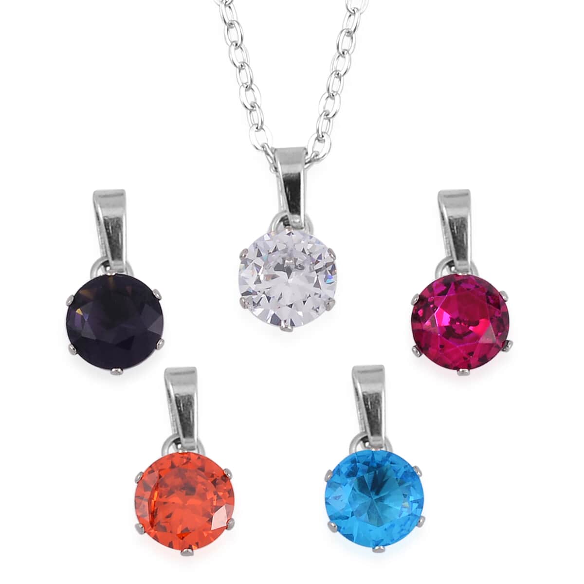 11pcs Set Multi Color Austrian Crystal 5pcs Earrings and 5pcs Pendants with 1pc Necklace 20 Inches in Stainless Steel image number 2