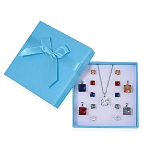 11pcs Set Multi Color Austrian Crystal 5pcs Earrings and 5pcs Pendants with 1pc Necklace 20 Inches in Stainless Steel