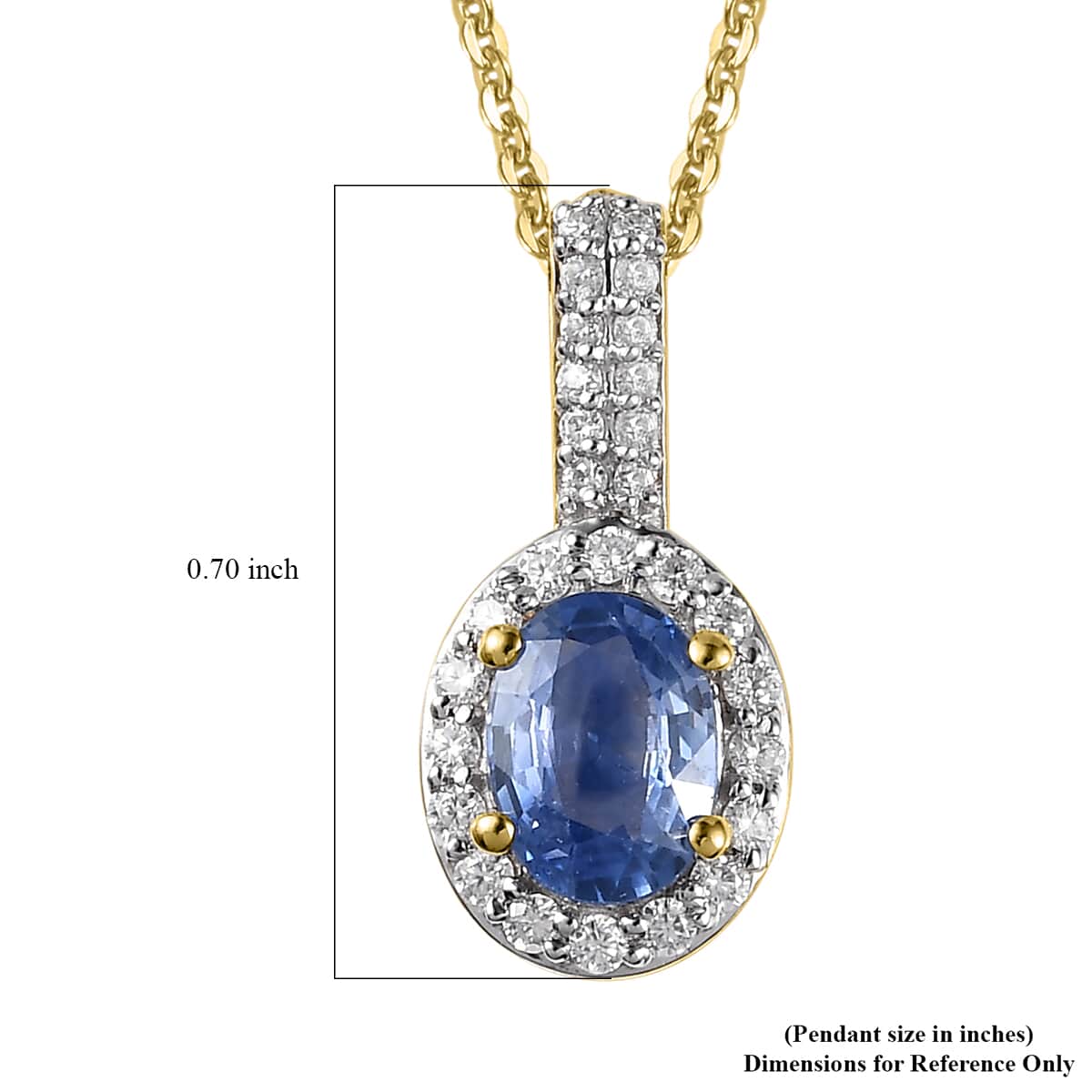 Premium Ceylon Blue Sapphire and Moissanite Halo Pendant Necklace 20 Inches in Vermeil Yellow Gold Over Sterling Silver 1.25 ctw image number 4