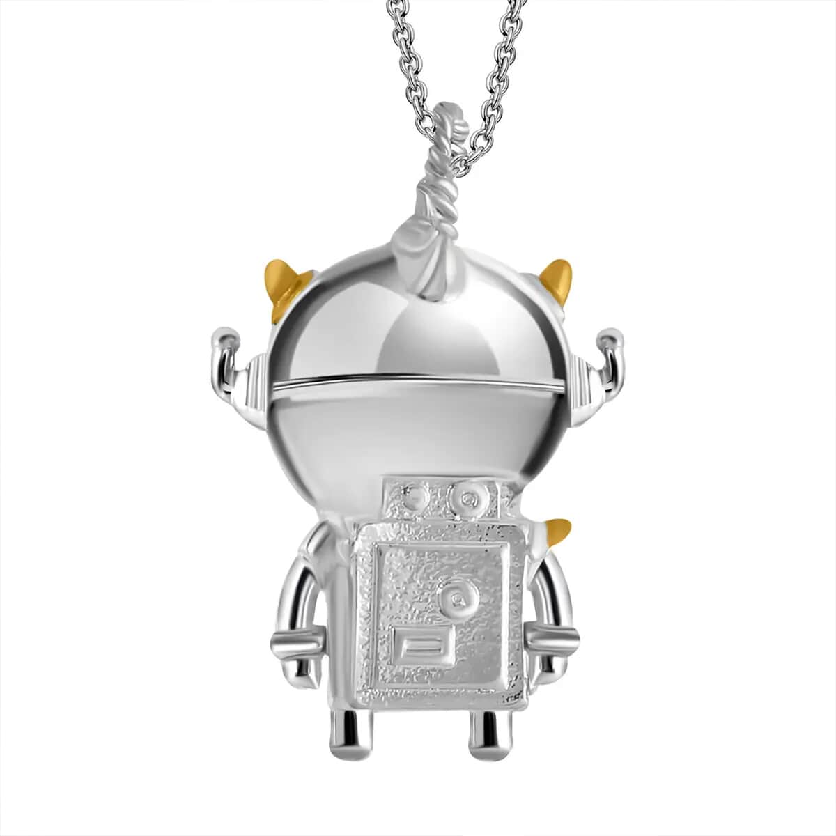 Blue Tigers Eye Spaceman Pendant in Dualtone with Stainless Steel Chain 24 Inches 46.50 ctw image number 8